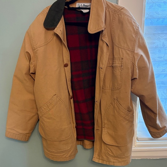 L.L. Bean Other - L.L. Bean Field Coat Men’s XL Tan Canvas Barn Jacket Plaid Lining